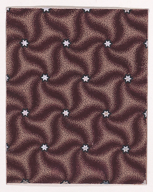 Textile Design with a Seamless Pattern of Swirls Decorated with Haxagrams over a Stippled Background