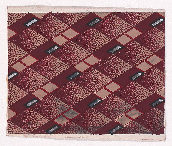 Textile Design with Alternating Horizontal Seamless Strips of Lozenges and Stripes Decorated with Lozenges and Small Decorative Motifs that Resemble a Baguette-Cut Diamond