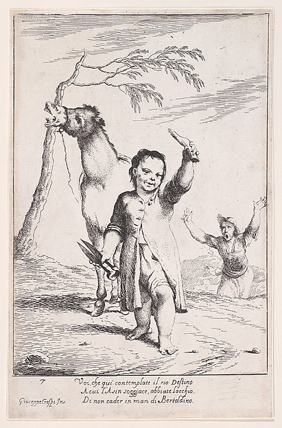 Plate 14: Bertoldino cutting off the ears of a gardener's donkey, from "Bertoldo, Bertoldino, and Cacasenno"