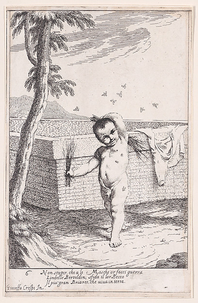 Plate 12: Bertoldino whipping himself to kill flies, from "Bertoldo, Bertoldino, and Cacasenno"