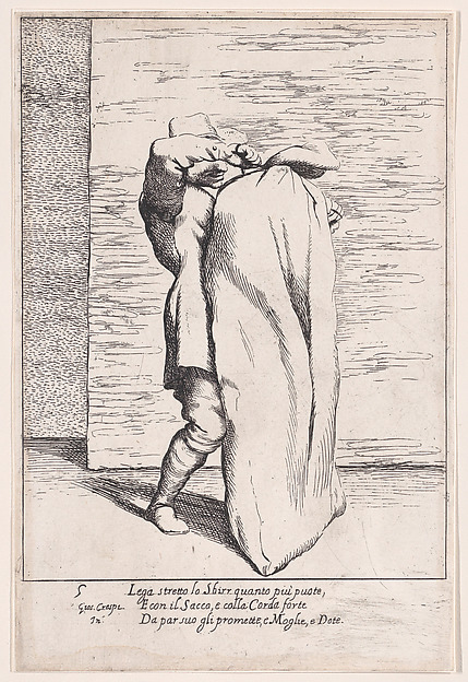 Plate 5: Bertoldo putting the jailor into the sack, from "Bertoldo, Bertoldino, and Cacasenno"