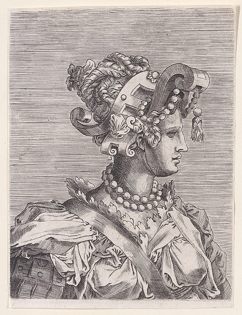 Bust of a Woman Wearing a Fantastic Head-dress and Mask