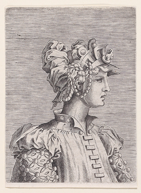 Bust of a Woman Wearing a Fantastic Head-dress and Mask