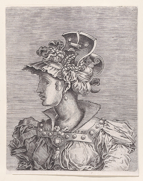 Bust of a Woman Wearing a Fantastic Head-dress and Mask