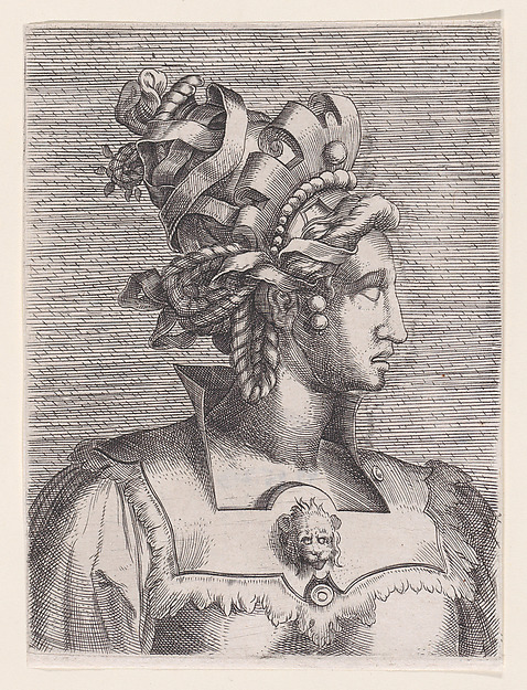 Bust of a Woman Wearing a Fantastic Head-dress and Mask
