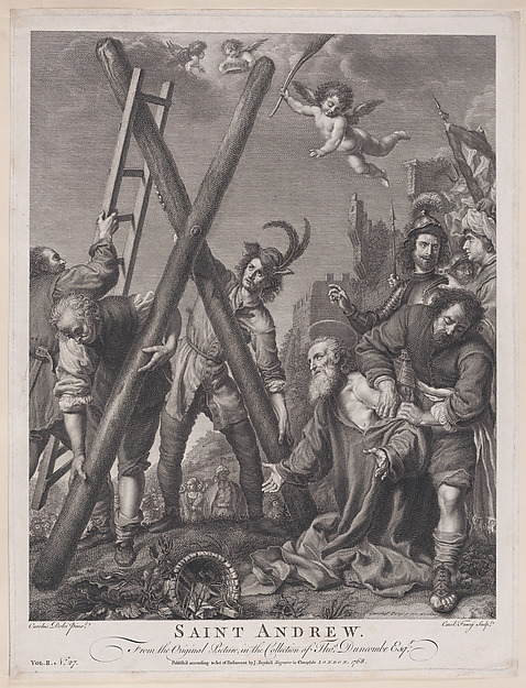Saint Andrew kneeling and adoring the cross