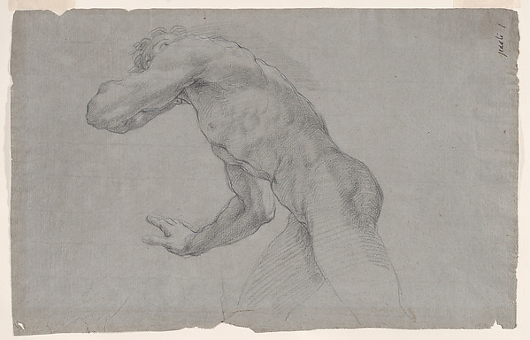 Double-sided Sheet of Figural Studies: (recto) Study of a Nude Man in an Action Pose Seen from the Side and in Three-quarter Length; (verso) Study of Christ in the Baptism, Standing in a Frontal View. by Giacomo Zoboli