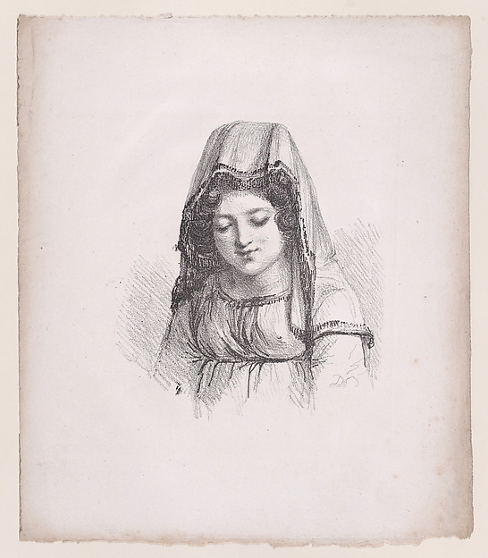 Young girl in peasant dress with veil
