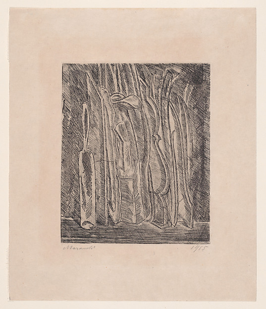 乔治·莫兰迪《静物：瓶与壶》蚀刻版画，1915年