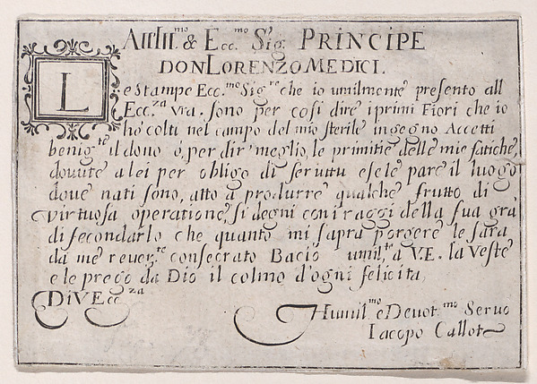 Dedication to Lorenzo de'Medici, from Les Caprices Series B, The Nancy Set