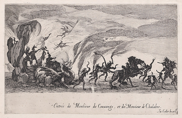 Entrée de MM. de Couvonge et de Chalabre (Entrance of Monsieur du Couvonge and of Monsieur de Chalabre), from Le Combat a la Barrière in the Palace at Nancy by Henri Humbert, printed by Sebastien Phillipe
