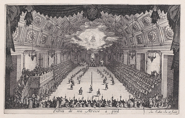 La Défilé a Pied (The Parade on Foot), from Le Combat a la Barrière in the Palace at Nancy by Henri Humbert, printed by Sebastien Phillipe
