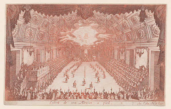 La Défilé a Pied (The Parade on Foot), from Le Combat a la Barrière in the Palace at Nancy by Henri Humbert, printed by Sebastien Phillipe