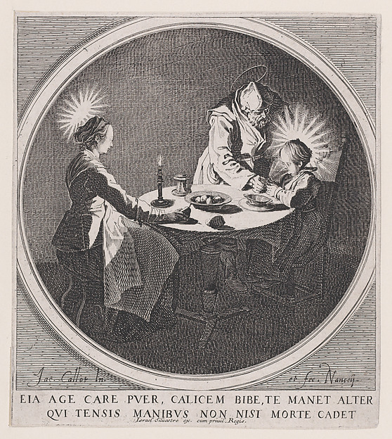 Le Benedicite, estampe appelée aussi La Sainte Famille a Table et St. Joseph Faisant Boire L'Enfant Jésus (The Grace, also called The Holy Family at the Table and St. Joseph Giving the Christ Child a Drink) by Jacques Callot