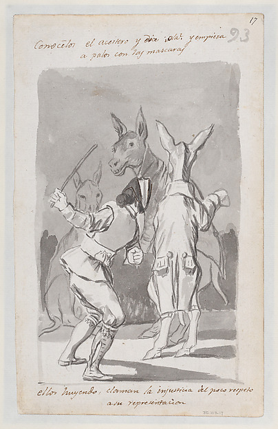 Masquerading asses being whipped; folio 93 (recto) from the Madrid Album 'B'