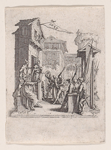 Jésus Comparait Devant Caiphe (Jesus Appears Before Caiaphas), from "La Petite Passion" (The Little Passion) by Jacques Callot