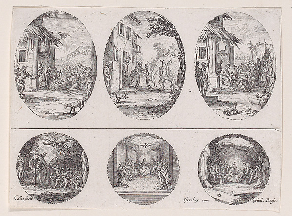 Plate Containing Three Oval Medallions, from "Variae tum Passionis Christi tum vitae beatae Mariae Virginis; Les Mystères de la Passion suite appelée aussi Mystères de la Vie de Jésus et Mystères de la Vie de Jésus et de la Vie de la Ste. Vierge" (The Mysteries of the Passion, also called the Mysteries of the Life of Jesus, and the Mysteries of the Life of Jesus and of the Virgin) by Jacques Callot, The Metropolitan Museum of Art