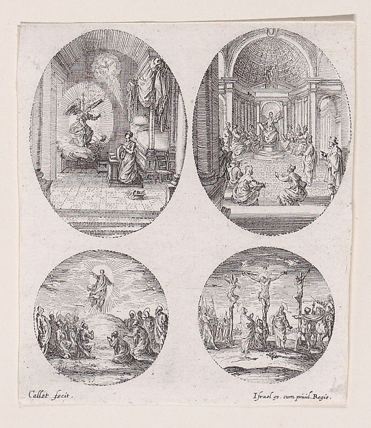 Plate Containing Three Oval Medallions, from "Variae tum Passionis Christi tum vitae beatae Mariae Virginis; Les Mystères de la Passion suite appelée aussi Mystères de la Vie de Jésus et Mystères de la Vie de Jésus et de la Vie de la Ste. Vierge" (The Mysteries of the Passion, also called the Mysteries of the Life of Jesus, and the Mysteries of the Life of Jesus and of the Virgin)