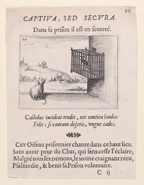 Le Chat Guettant L'Oiseau en Cage (The Cat Watching the Bird in the Cage), from Lux Claustri ou La Lumière du Cloitre (The Light of the Cloisters), plate 10