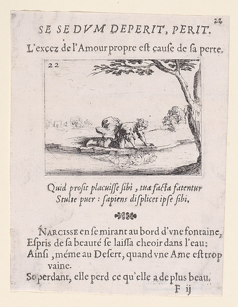 Narcisse se Mirant dans l'Eau (Narcissus Looking at Himself in the Water), from Lux Claustri ou La Lumière du Cloitre (The Light of the Cloisters), plate 22
