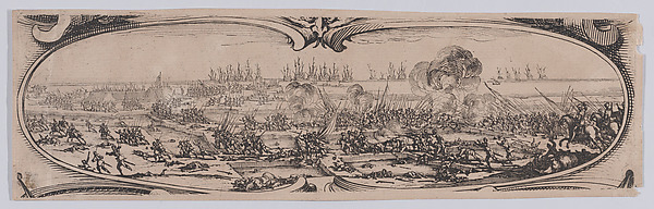 Border at Lower Right: Défaite des Anglais (Defeat of the English), from an etching on six plates of a central battle scene framed by ten additional plates, entitled Siège de la Citadelle de St-Martin dans l'Île de Ré (Siege of the Citadel of St. Martin on the Île de Ré)