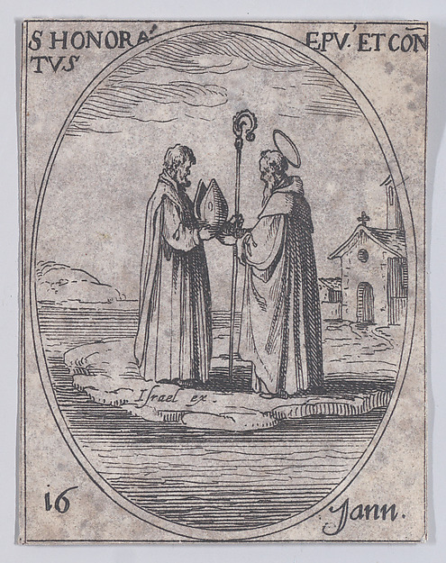 S.  Honorat, évêque et confesseur (St. Honoratus, Bishop and Confessor), January 16th, from "Les Images De Tous Les Saincts et Saintes de L'Année" (Images of All of the Saints and Feast Days of the Year)