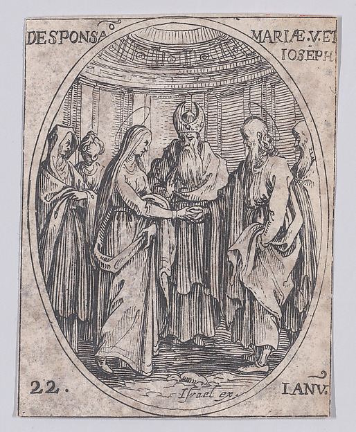 Le Mariage de la Ste. Vierge (The Marriage of the Virgin), January 22nd, from "Les Images De Tous Les Saincts et Saintes de L'Année" (Images of All of the Saints and Feast Days of the Year) by Jacques Callot