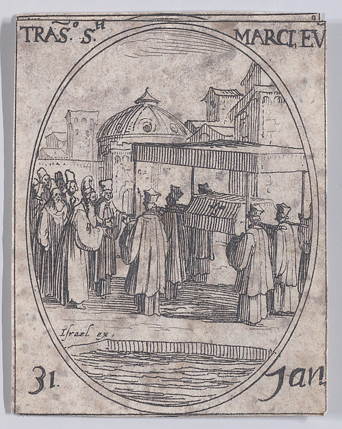 La Translation de St. Marc (The Translation of the Relics of St. Mark), January 31st, from "Les Images De Tous Les Saincts et Saintes de L'Année" (Images of All of the Saints and Feast Days of the Year)
