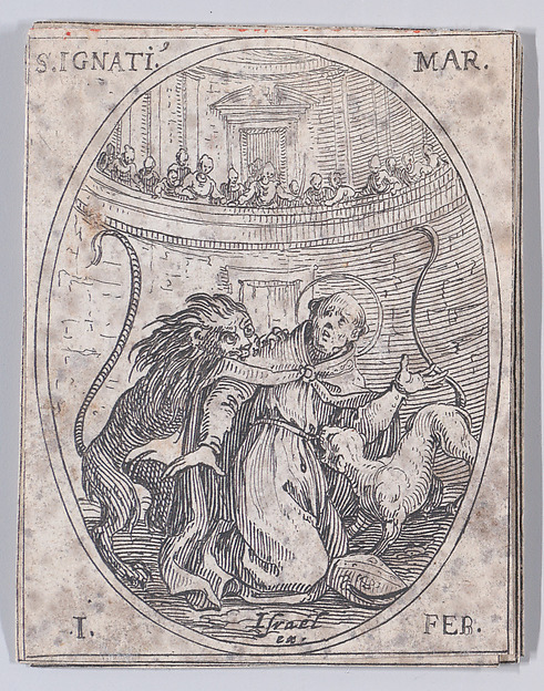 S. Ignace, martyr (St. Ignatius, Martyr), February 1st, from "Les Images De Tous Les Saincts et Saintes de L'Année" (Images of All of the Saints and Feast Days of the Year)