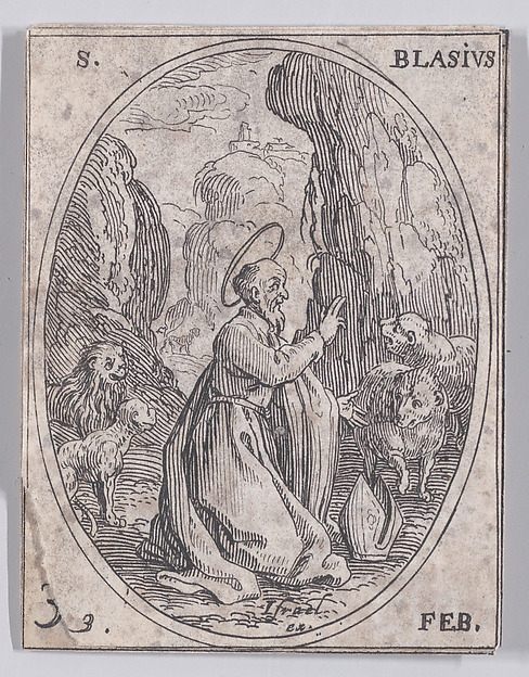 St. Blaise, February 3rd, from "Les Images De Tous Les Saincts et Saintes de L'Année" (Images of All of the Saints and Feast Days of the Year)