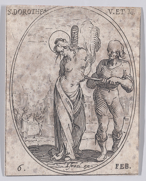 Ste. Dorothée, vierge et martyre (St. Dorothy, Virgin and Martyr), February 6th, from "Les Images De Tous Les Saincts et Saintes de L'Année" (Images of All of the Saints and Feast Days of the Year)