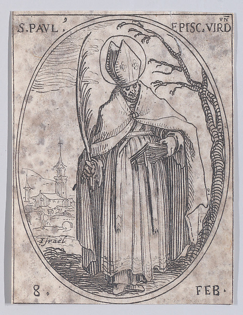 S. Paul, évêque de Verdun (St. Paul, Bishop of Verdun), February 8th, from "Les Images De Tous Les Saincts et Saintes de L'Année" (Images of All of the Saints and Feast Days of the Year)
