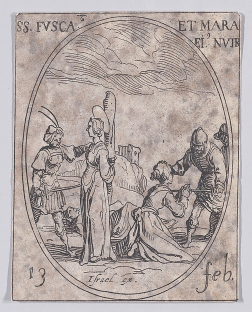 Ste. Fusque et St. Maure, sa nourrice (St. Fusca and St. Maura, Her Nurse), February 13th, from "Les Images De Tous Les Saincts et Saintes de L'Année" (Images of All of the Saints and Religious Events of the Year)