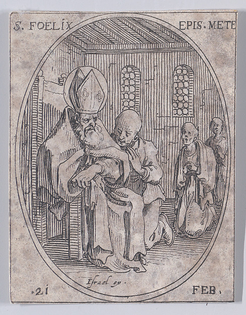 S. Polycarpe (St. Polycarp), February 23rd, from "Les Images De Tous Les Saincts et Saintes de L'Année" (Images of All of the Saints and Religious Events of the Year)