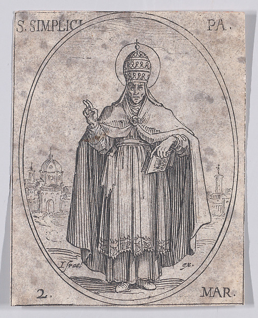 S. Simplice, pape (St. Simplicius, Pope), March 2nd, from "Les Images De Tous Les Saincts et Saintes de L'Année" (Images of All of the Saints and Religious Events of the Year)