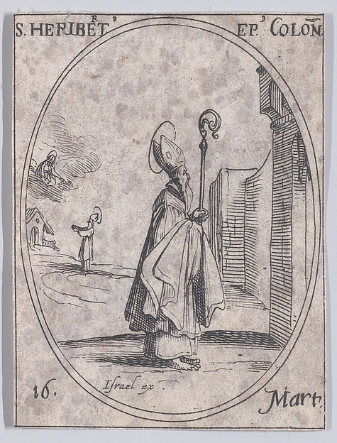 S. Héribert, évêque de Cologne (St. Heribert, Bishop of Cologne), March 16th, from "Les Images De Tous Les Saincts et Saintes de L'Année" (Images of All of the Saints and Religious Events of the Year)