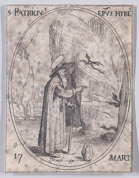 Ste. Patrice, évêque d'Irelande (St. Patrick, Bishop of Ireland), March 17th, from "Les Images De Tous Les Saincts et Saintes de L'Année" (Images of All of the Saints and Religious Events of the Year)