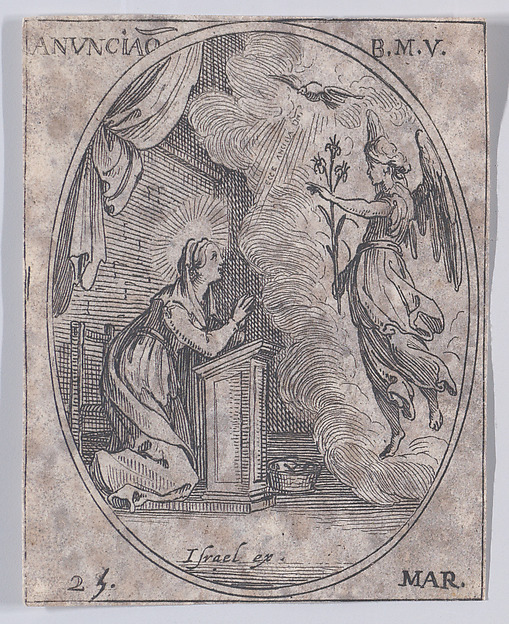 L'Annonciation de la Ste. Vierge (The Annunciation of the Virgin), March 25th, from "Les Images De Tous Les Saincts et Saintes de L'Année" (Images of All of the Saints and Religious Events of the Year) by Jacques Callot
