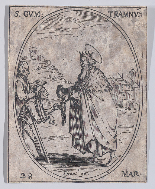 S. Gontran (St. Guntram), March 28th, from "Les Images De Tous Les Saincts et Saintes de L'Année" (Images of All of the Saints and Religious Events of the Year)