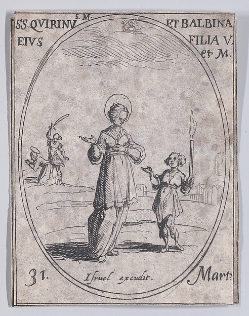 S. Quirin et Ste. Balbine (St. Quirinus and St. Balbina), March 31st, from "Les Images De Tous Les Saincts et Saintes de L'Année" (Images of All of the Saints and Religious Events of the Year)