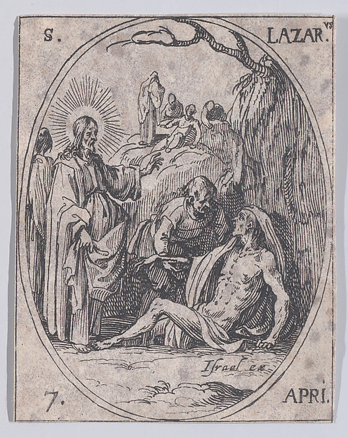 S. Lazare (St. Lazarus), April 7th, from "Les Images De Tous Les Saincts et Saintes de L'Année" (Images of All of the Saints and Religious Events of the Year) by Jacques Callot
