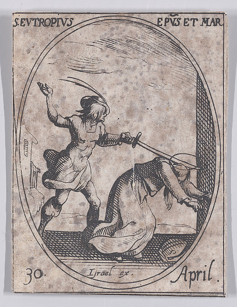 S. Eutrope, évêque et martyr (St. Eutropius, Bishop and Martyr), April 30th, from "Les Images De Tous Les Saincts et Saintes de L'Année" (Images of All of the Saints and Religious Events of the Year)