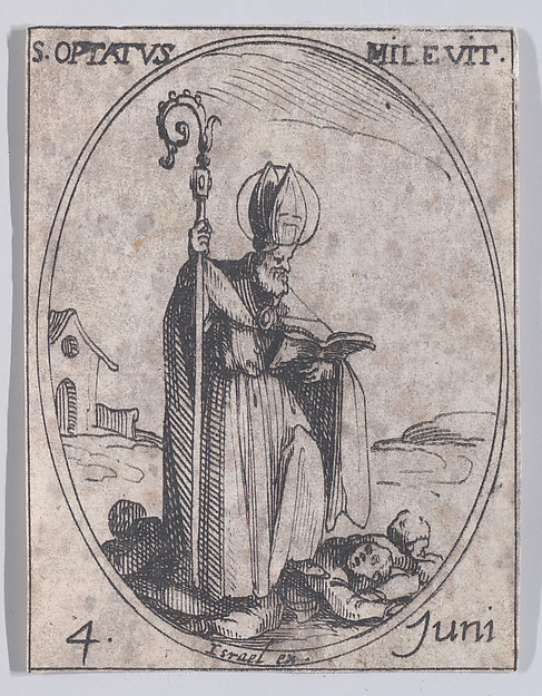S. Optat de Milève (St. Optatus of Milevis), June 4th, from "Les Images De Tous Les Saincts et Saintes de L'Année" (Images of All of the Saints and Religious Events of the Year)