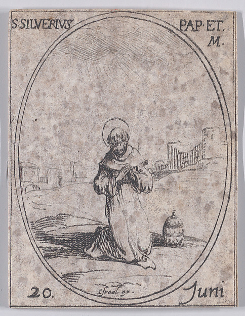 S. Silvère, pape (St. Silverius, Pope), June 20th, from "Les Images De Tous Les Saincts et Saintes de L'Année" (Images of All of the Saints and Religious Events of the Year)