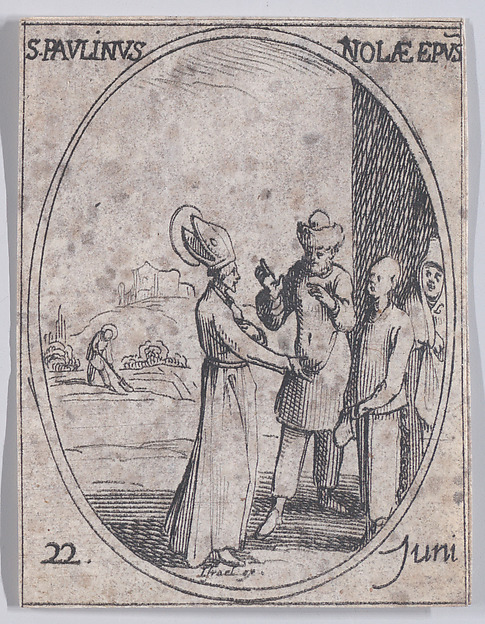S. Paulin, évêque de Nole (St. Paulinas, Bishop of Nolas), June 22nd, from "Les Images De Tous Les Saincts et Saintes de L'Année" (Images of All of the Saints and Religious Events of the Year)