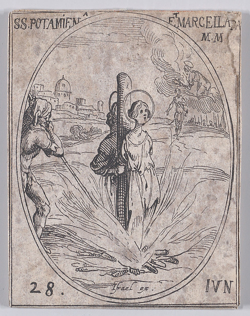 Ste. Potamienne et Ste. Marcelle, martyres (St. Potamiaena and St. Marcella, Martyrs), June 28th, from "Les Images De Tous Les Saincts et Saintes de L'Année" (Images of All of the Saints and Religious Events of the Year)