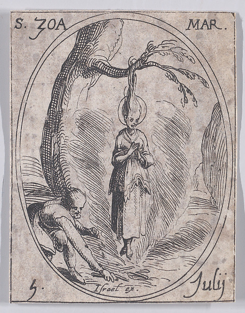 Ste. Zoé, martyre (St. Zoe, Martyr), July 5th, from "Les Images De Tous Les Saincts et Saintes de L'Année" (Images of All of the Saints and Religious Events of the Year)