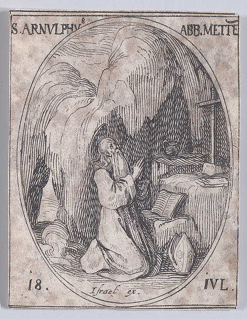 S. Arnould, évêque de Metz (St. Arnulf, Bishop of Metz), July 18th, from "Les Images De Tous Les Saincts et Saintes de L'Année" (Images of All of the Saints and Religious Events of the Year)