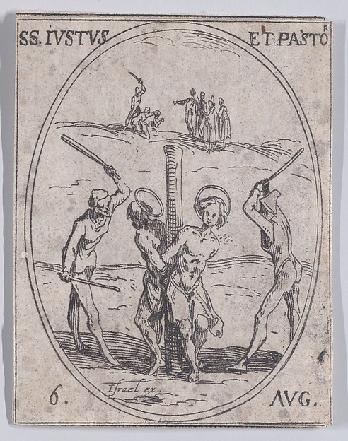 S. Juste et S. Pastor (St. Justus and St. Pastor), August 6th, from "Les Images De Tous Les Saincts et Saintes de L'Année" (Images of All of the Saints and Religious Events of the Year)