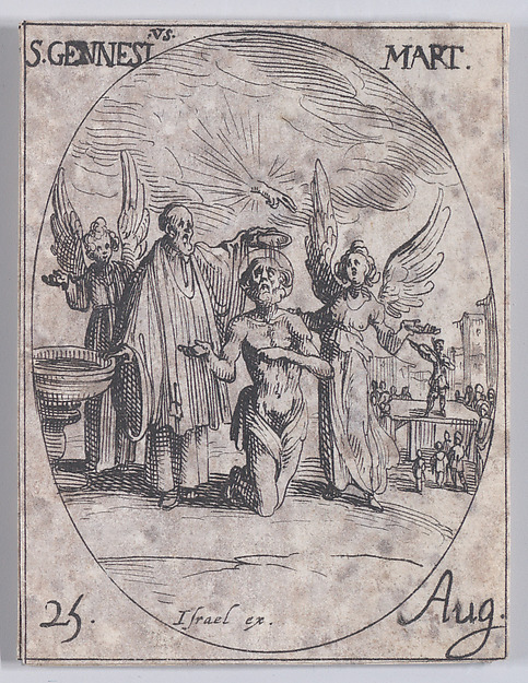 S. Genès, martyr (St. Genesius, Martyr), August 25th, from "Les Images De Tous Les Saincts et Saintes de L'Année" (Images of All of the Saints and Religious Events of the Year)
